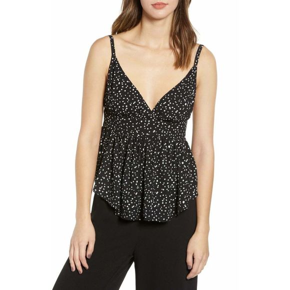 Leith Tops - Leith Peplum Cami Tank Top M Polka Dot Plunge